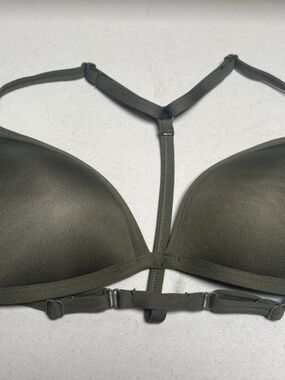 PINK Active Gym To Swim Olive Green Padded Bikini Top Bathing Suit Medium New